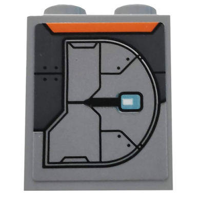 light bluish gray panel 1 x 2 x 2 with side supports - hollow studs with dark bluish gray armor plates and orange trapezoid pattern model right side sticker - set 76102
