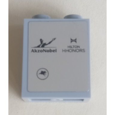 light bluish gray panel 1 x 2 x 2 with side supports - hollow studs with akzonobel hilton hhonors and pegasus logos on silver mirrored background pattern model left side sticker - set 75911