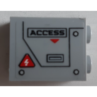 light bluish gray panel 1 x 2 x 2 with side supports - hollow studs with access electricity danger sign and hatch with handle and bolts pattern side a sticker - set 60188