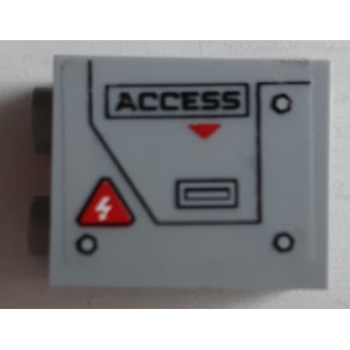 light bluish gray panel 1 x 2 x 2 with side supports - hollow studs with access electricity danger sign and hatch with handle and bolts pattern side b sticker - set 60188