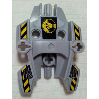 light bluish gray hero factory shield type 1 with fist facing left and black and yellow danger stripes pattern stickers - set 7157
