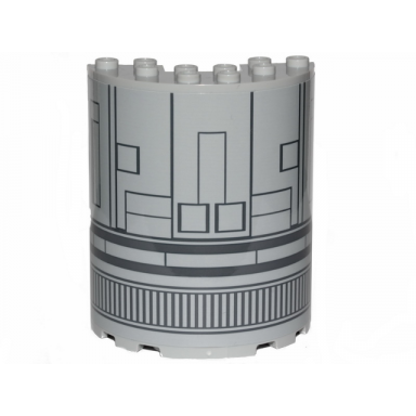 light bluish gray cylinder half 3 x 6 x 6 with 1 x 2 cutout with sw the razor crest hull plates pattern sticker - set 75292