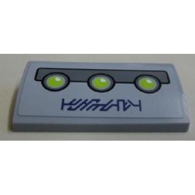light bluish gray slope curved 2 x 4 x 2 3 with bottom tubes with 3 green lights and alien characters pattern sticker - set 7065