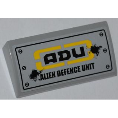 light bluish gray slope curved 2 x 4 x 2 3 with bottom tubes with adu alien defence unit pattern sticker - set 7066