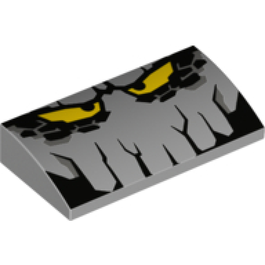 light bluish gray slope curved 2 x 4 x 2 3 with bottom tubes with rock monster eyes pattern