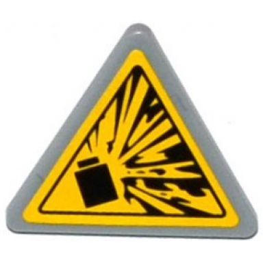 light bluish gray road sign 2 x 2 triangle with clip with yellow explosion type 2 pattern sticker - sets 60074 60076
