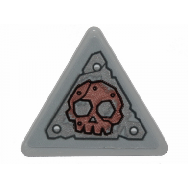 light bluish gray road sign 2 x 2 triangle with clip with worn metal plate and skull pattern sticker - set 70829