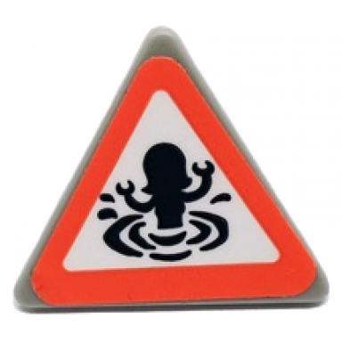 light bluish gray road sign 2 x 2 triangle with clip with coral border and black silhouette of mini doll splashing in water swimming danger pattern sticker - set 41421