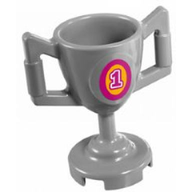 light bluish gray minifigure utensil trophy cup with magenta number 1 in bright light orange oval pattern sticker - set 41122