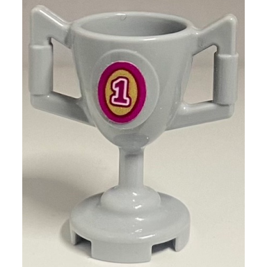 light bluish gray minifigure utensil trophy cup with magenta number 1 in gold oval pattern sticker - set 41126