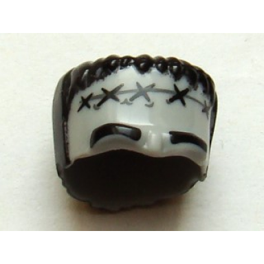 light bluish gray minifigure headgear head top frankenstein monster with black hair and large stitches pattern