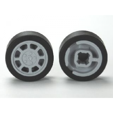 light bluish gray wheel 11mm d x 6mm with 8 spokes with black tire 14mm d x 6mm solid smooth 93593 50945