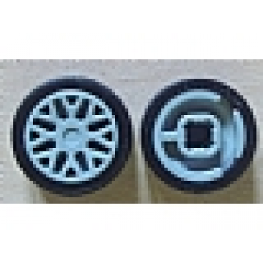 light bluish gray wheel 11mm d x 6mm with 8 y spokes with black tire 14mm d x 6mm solid smooth 93595 50945