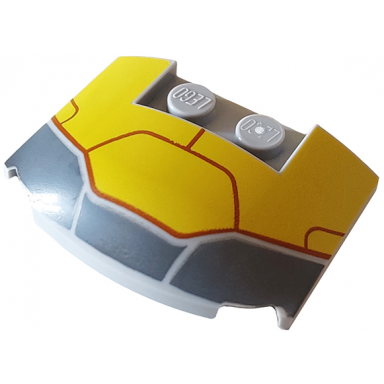 light bluish gray wedge 3 x 4 x 2 3 triple curved with dark bluish gray and yellow armor plates and dark red lines pattern