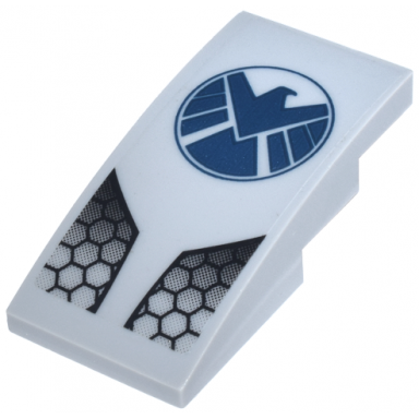 light bluish gray slope curved 4 x 2 with dark blue shield logo and black honeycomb panels pattern sticker - set 6869