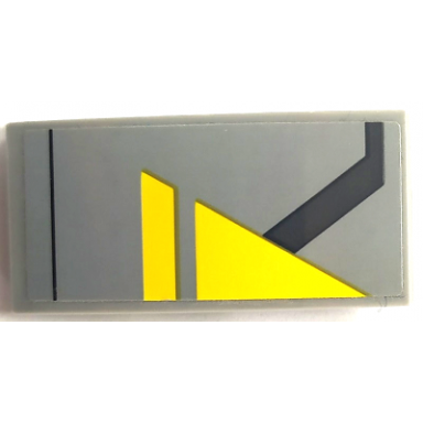 light bluish gray slope curved 4 x 2 with yellow triangle and angled dark bluish gray stripe pattern model left side sticker - set 75150