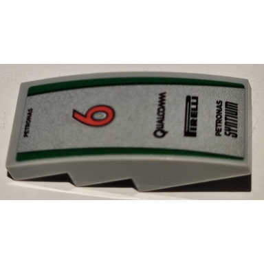light bluish gray slope curved 4 x 2 with black qualcomm pirelli and petronas syntium red number 6 and green stripes on silver background pattern sticker - set 75883