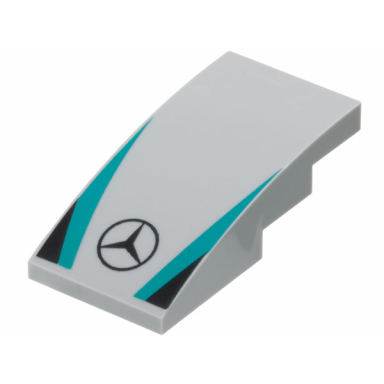 light bluish gray slope curved 4 x 2 with mercedes logo dark turquoise stripes black triangles pattern