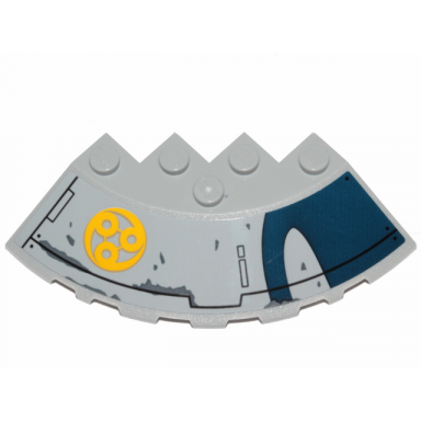 light bluish gray brick round corner 6 x 6 with slope 33 edge facet cutout with sw hull plates yellow ado eemon emblem pattern model left side sticker - set 75233