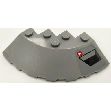 light bluish gray brick round corner 6 x 6 with slope 33 edge facet cutout with black vent and white triangle on red square pattern model left side sticker - set 75150