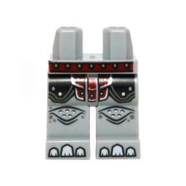 light bluish gray hips and legs with dark red armor and belt bare knees and white toenails pattern