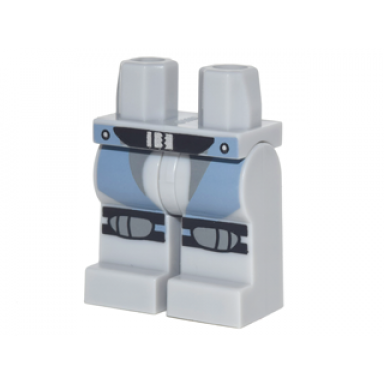 light bluish gray hips and legs with sand blue straps black belt and dark bluish gray knee pads pattern
