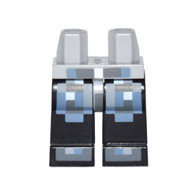 light bluish gray hips and black legs with pixelated light bluish gray sand blue and silver armor pattern