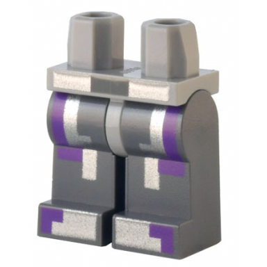 light bluish gray hips and dark bluish gray legs with pixelated silver and dark purple armor pattern