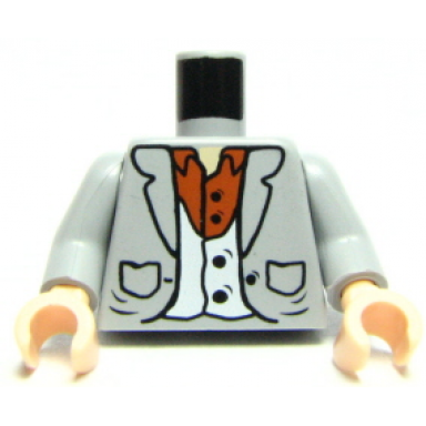 light bluish gray torso harry potter suit with pockets vest and brown shirt pattern light bluish gray arms light nougat hands