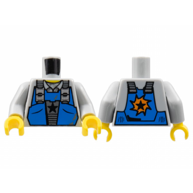 light bluish gray torso power miners blue vest with star over shirt with collar pattern light bluish gray arms yellow hands