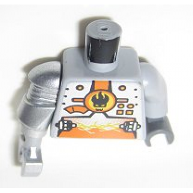 light bluish gray torso agents villain magma silver front panel pattern light bluish gray arm and dark bluish gray hand left metallic silver mech arm and claw right