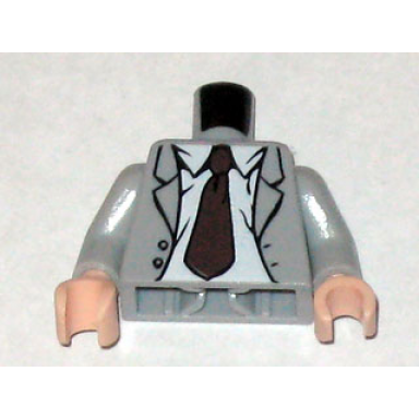 light bluish gray torso indiana jones open suit jacket with rumpled shirt and dark brown tie pattern light bluish gray arms light nougat hands