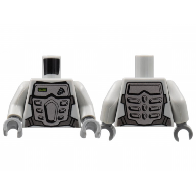 light bluish gray torso power miners silver body armor front and back drill on upper left pattern light bluish gray arms dark bluish gray hands