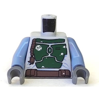 light bluish gray torso sw mandalorian armor plates dark green pattern boba fett sand blue arms dark bluish gray hands