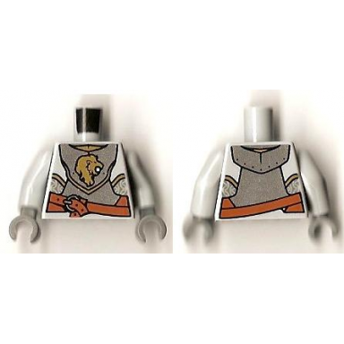light bluish gray torso castle kingdoms armor breastplate with gold lion head belt front and back pattern light bluish gray arms dark bluish gray hands