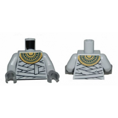 light bluish gray torso pharaohs quest mummy wrappings and gold necklace pattern light bluish gray arms dark bluish gray hands