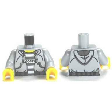 light bluish gray torso town prisoner number 60675 hooded sweatshirt over prison stripes pattern light bluish gray arms yellow hands