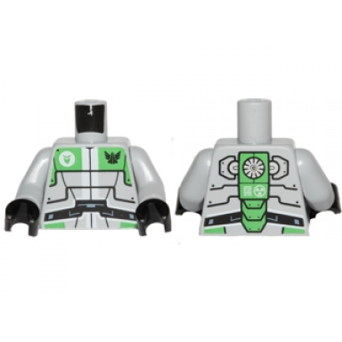 light bluish gray torso galaxy squad robot with wide black belt and bright green plates pattern light bluish gray arms black hands
