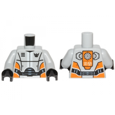 light bluish gray torso galaxy squad robot with wide black belt and orange plates on sides pattern light bluish gray arms black hands