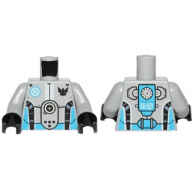 light bluish gray torso galaxy squad robot with dark azure and black piping pattern light bluish gray arms black hands