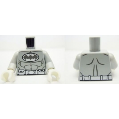 light bluish gray torso batman logo in white oval with muscles and white belt on front and back pattern light bluish gray arms white hands