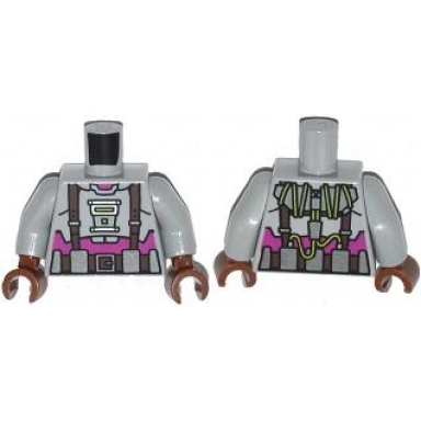 light bluish gray torso armor with suspenders and utility belt over purple shirt pattern light bluish gray arms reddish brown hands
