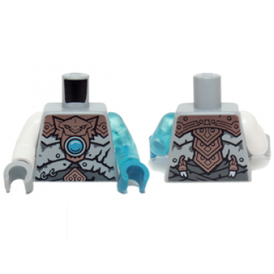 light bluish gray torso copper armor dark azure round jewel chi pattern trans-light blue arm left white arm right dark azure hand left light bluish gray hand right