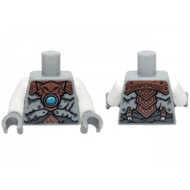 light bluish gray torso vest copper tiger armor blue round jewel chi pattern white arms light bluish gray hands