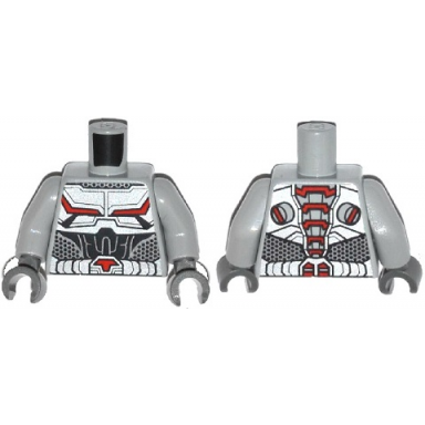 light bluish gray torso armor with black and red lines on chest and silver belt with red buckle pattern light bluish gray arms dark bluish gray hands