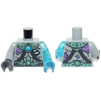 light bluish gray torso armor chains and dark azure chi pattern trans-light blue arm left light bluish gray arm right dark azure hand left dark bluish gray hand right