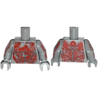 light bluish gray torso bare chest with muscles and red tattoo with minifigure heads pattern light bluish gray arms with red tattoo pattern light bluish gray hands