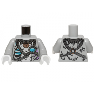 light bluish gray torso tiger fur with chains spiked collar padlock and blue round jewel chi pattern light bluish gray arms white hands