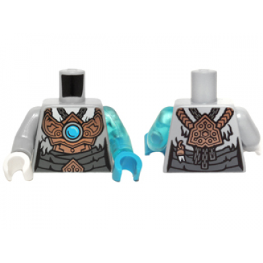 light bluish gray torso mummy wrappings and copper armor with blue chi pattern trans-light blue arm left light bluish gray arm right dark azure hand left white hand right