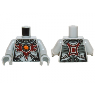 light bluish gray torso chima female outline with chains dark red armor and orange round jewel fire chi pattern light bluish gray arms light bluish gray hands